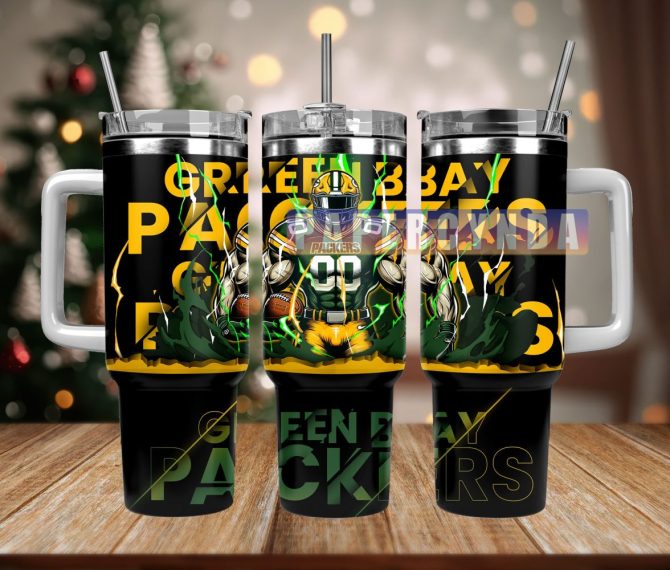Green Bay Packers Custom Stanley Quencher 40Oz Stainless Steel Tumbler With Handle