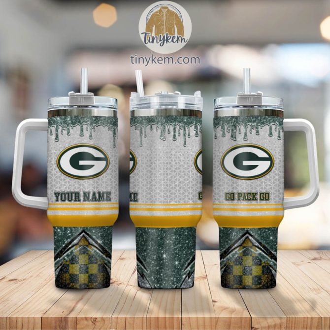 Green Bay Packers Glitter Nfl Custom Stanley Quencher 40Oz Stainless Steel Tumbler With Handle - Image 2