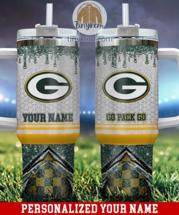 Green Bay Packers Glitter Nfl Custom Stanley Quencher 40Oz Stainless Steel Tumbler With Handle
