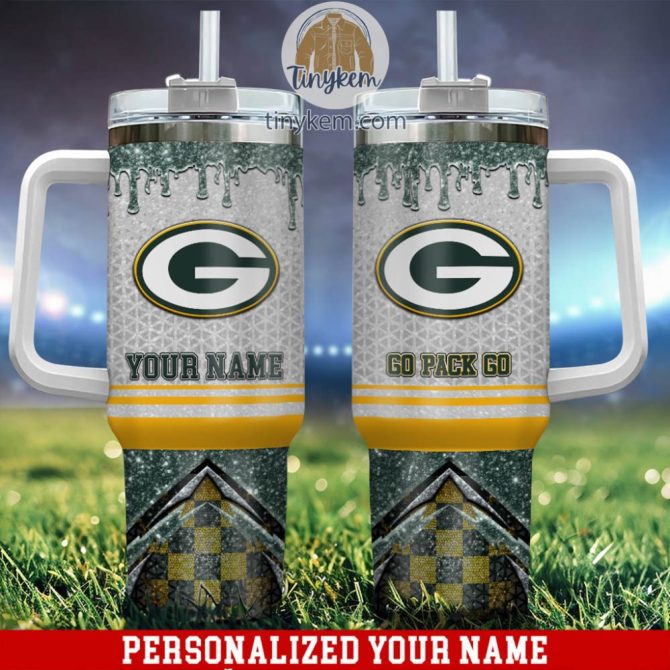 Green Bay Packers Glitter Nfl Custom Stanley Quencher 40Oz Stainless Steel Tumbler With Handle