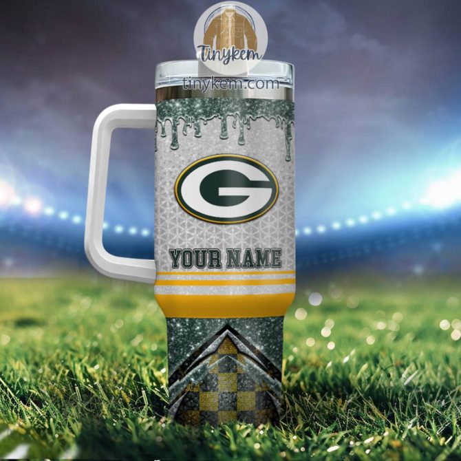 Green Bay Packers Glitter Nfl Custom Stanley Quencher 40Oz Stainless Steel Tumbler With Handle - Image 3
