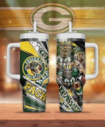 Green Bay Packers Mascot Nfl Custom Stanley Quencher 40Oz Stainless Steel Tumbler With Handle