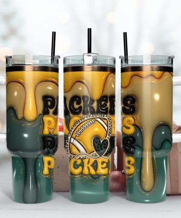 Green Bay Packers Nfl 3D Inflated Puff Effect Custom Stanley Quencher 40Oz Stainless Steel Tumbler With Handle