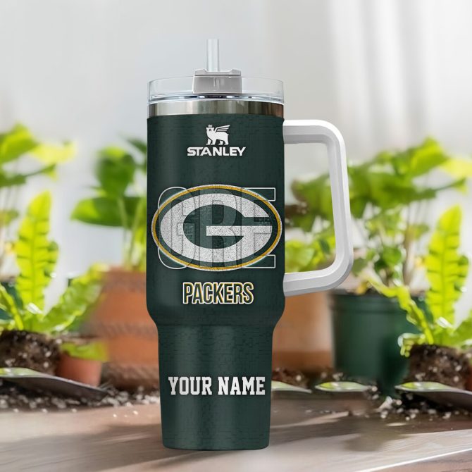 Green Bay Packers Nfl 3D Logo Custom Stanley Quencher 40Oz Stainless Steel Tumbler With Handle - Image 2