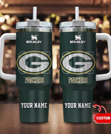 Green Bay Packers Nfl 3D Logo Custom Stanley Quencher 40Oz Stainless Steel Tumbler With Handle