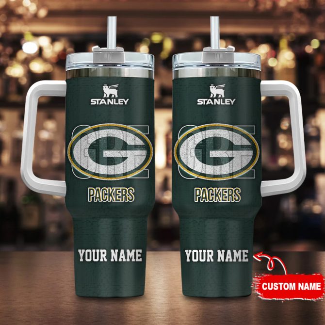 Green Bay Packers Nfl 3D Logo Custom Stanley Quencher 40Oz Stainless Steel Tumbler With Handle