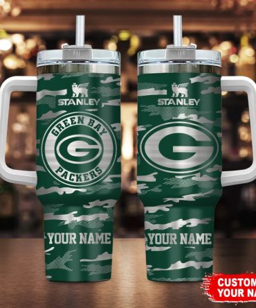 Green Bay Packers Nfl Camo Pattern Custom Stanley Quencher 40Oz Stainless Steel Tumbler With Handle