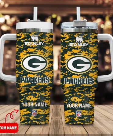 Green Bay Packers Nfl Camouflage Custom Stanley Quencher 40Oz Stainless Steel Tumbler With Handle