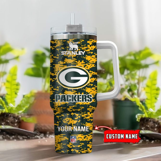 Green Bay Packers Nfl Camouflage Custom Stanley Quencher 40Oz Stainless Steel Tumbler With Handle - Image 2