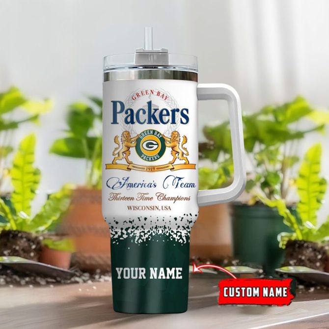 Green Bay Packers Nfl Champions Modelo Custom Stanley Quencher 40Oz Stainless Steel Tumbler With Handle - Image 2