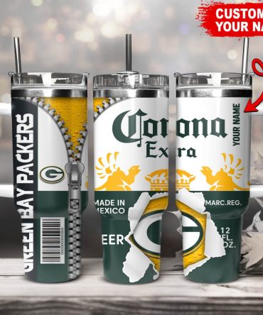 Green Bay Packers Nfl Corona Extra Custom Stanley Quencher 40Oz Stainless Steel Tumbler With Handle