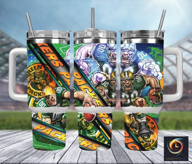 Green Bay Packers Nfl Mascot Custom Stanley Quencher 40Oz Stainless Steel Tumbler With Handle