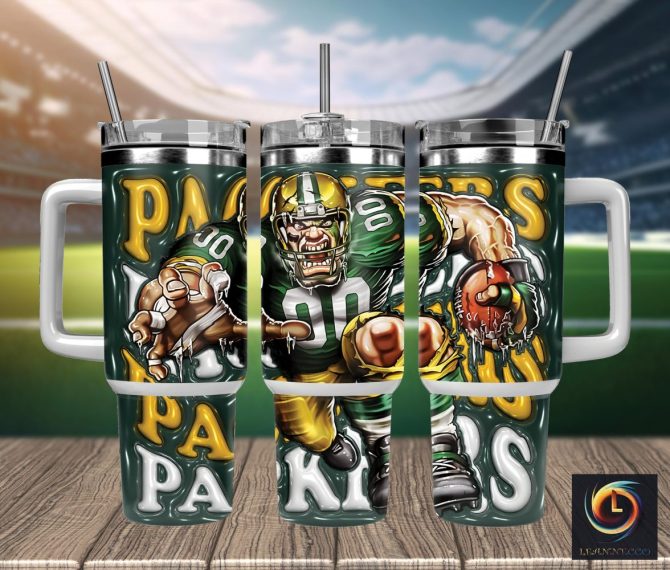 Green Bay Packers Nfl Mascot Custom Stanley Quencher 40Oz Stainless Steel Tumbler With Handle