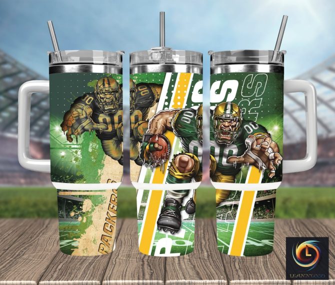 Green Bay Packers Nfl Mascot Custom Stanley Quencher 40Oz Stainless Steel Tumbler With Handle