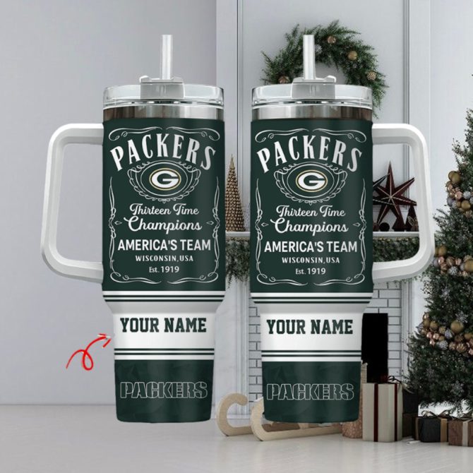 Green Bay Packers Nfl Custom Stanley Quencher 40Oz Stainless Steel Tumbler With Handle - Image 2