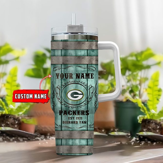 Green Bay Packers Nfl Diehard Fan Custom Stanley Quencher 40Oz Stainless Steel Tumbler With Handle - Image 4