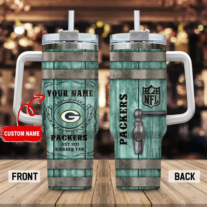 Green Bay Packers Nfl Diehard Fan Custom Stanley Quencher 40Oz Stainless Steel Tumbler With Handle - Image 3