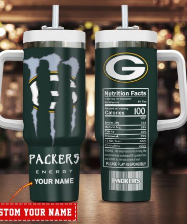 Green Bay Packers Nfl Energy Nutrition Facts Custom Stanley Quencher 40Oz Stainless Steel Tumbler With Handle