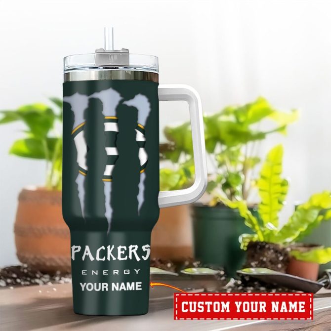 Green Bay Packers Nfl Energy Nutrition Facts Custom Stanley Quencher 40Oz Stainless Steel Tumbler With Handle - Image 2