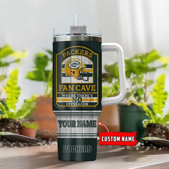 Green Bay Packers Nfl Fan Cave Custom Stanley Quencher 40Oz Stainless Steel Tumbler With Handle - Image 2