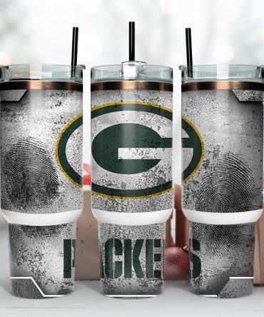 Green Bay Packers Nfl Fingerprint Effect Custom Stanley Quencher 40Oz Stainless Steel Tumbler With Handle