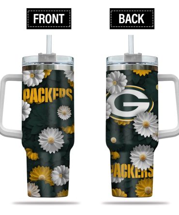 Green Bay Packers Nfl Flowers Custom Stanley Quencher 40Oz Stainless Steel Tumbler With Handle