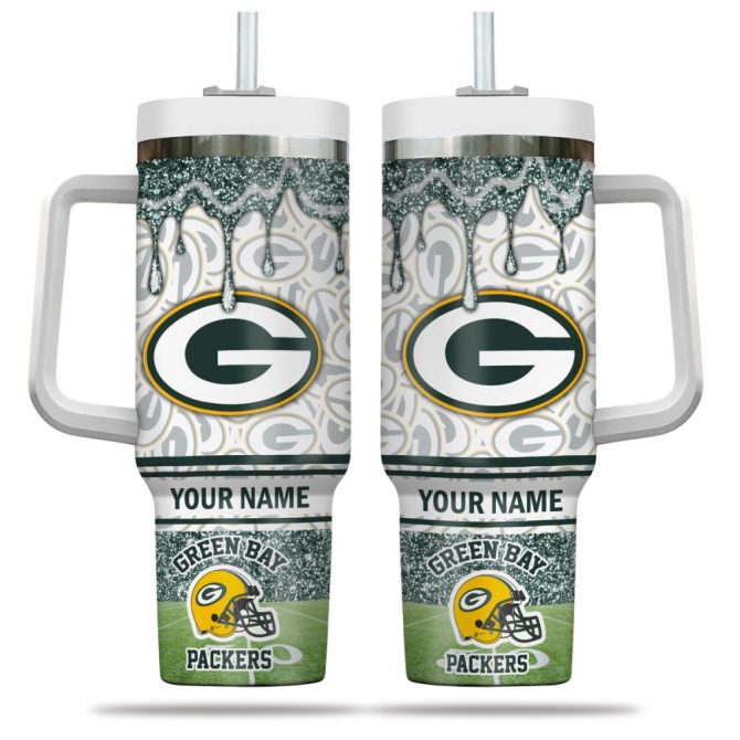 Green Bay Packers Nfl Glitter Custom Stanley Quencher 40Oz Stainless Steel Tumbler With Handle - Image 2
