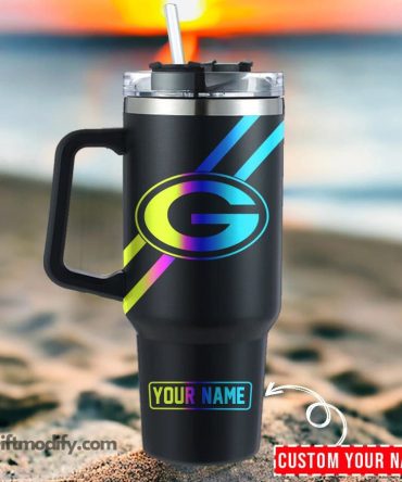Green Bay Packers Nfl Hologram Logo Custom Stanley Quencher 40Oz Stainless Steel Tumbler With Handle