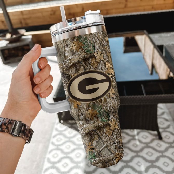 Green Bay Packers Nfl Hunting Realtree Custom Stanley Quencher 40Oz Stainless Steel Tumbler With Handle - Image 2
