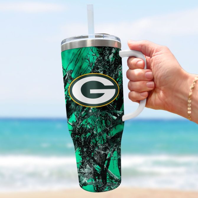 Green Bay Packers Nfl Hunting Custom Stanley Quencher 40Oz Stainless Steel Tumbler With Handle - Image 3