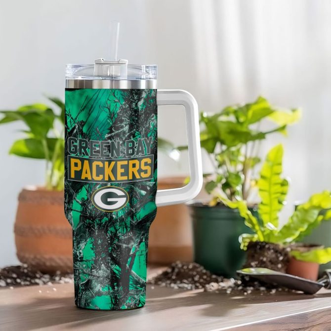 Green Bay Packers Nfl Hunting Custom Stanley Quencher 40Oz Stainless Steel Tumbler With Handle - Image 4