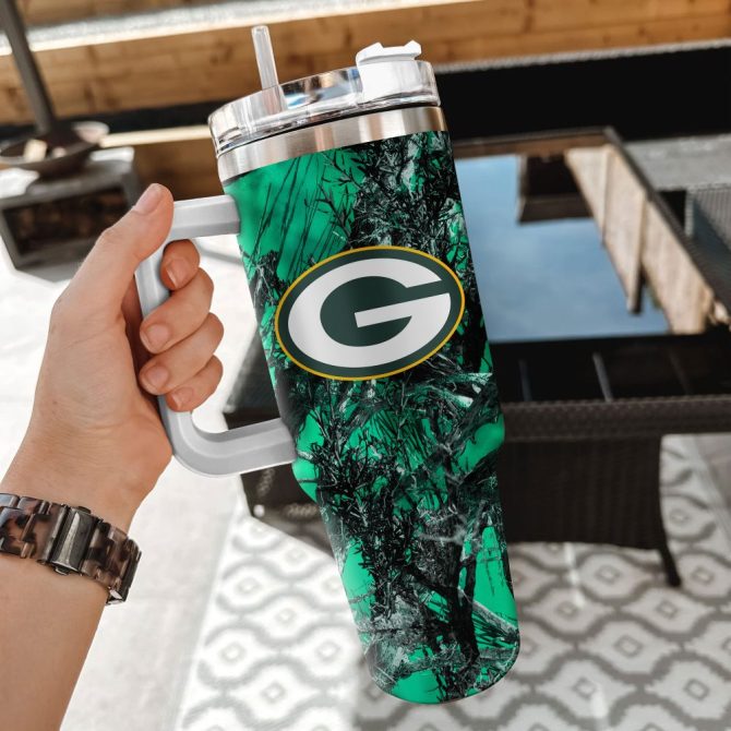 Green Bay Packers Nfl Hunting Custom Stanley Quencher 40Oz Stainless Steel Tumbler With Handle - Image 2
