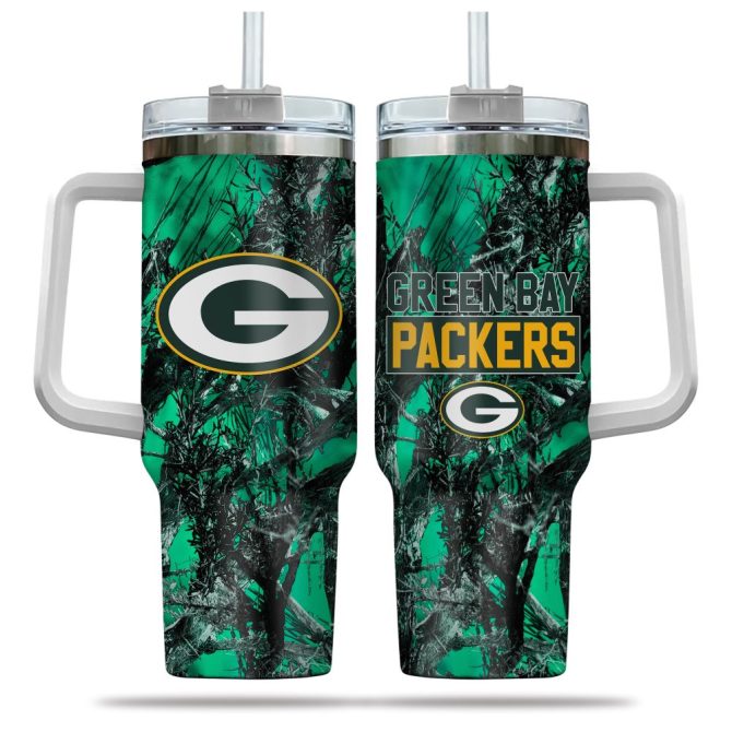 Green Bay Packers Nfl Hunting Custom Stanley Quencher 40Oz Stainless Steel Tumbler With Handle