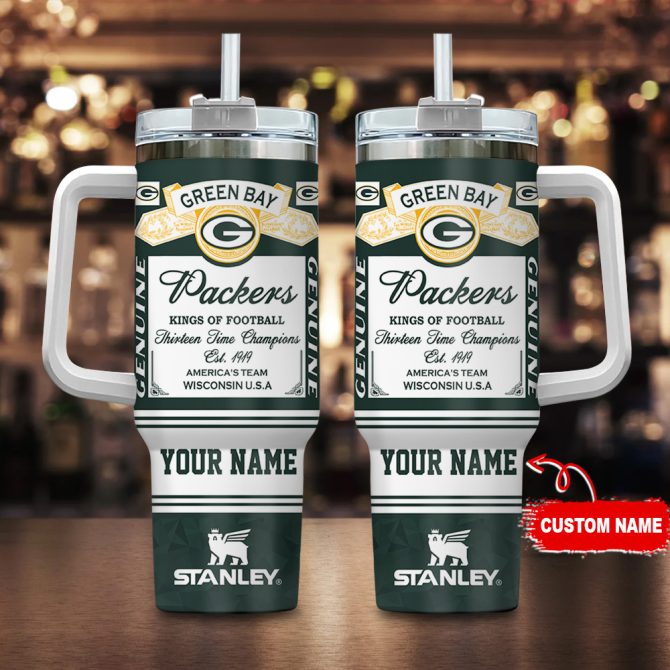 Green Bay Packers Nfl Kings Of Football Custom Stanley Quencher 40Oz Stainless Steel Tumbler With Handle