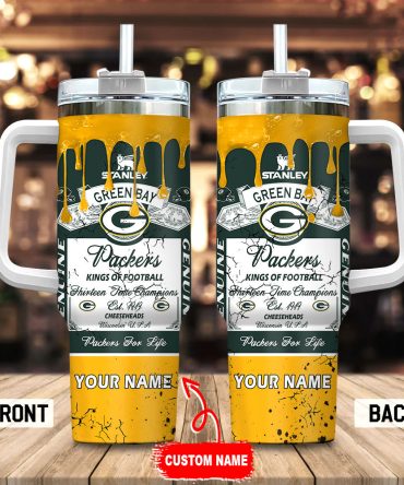 Green Bay Packers Nfl Kings Of Football Custom Stanley Quencher 40Oz Stainless Steel Tumbler With Handle