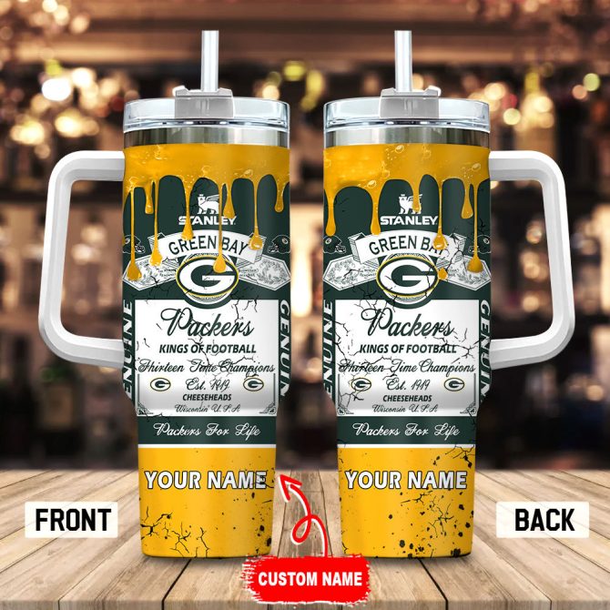Green Bay Packers Nfl Kings Of Football Custom Stanley Quencher 40Oz Stainless Steel Tumbler With Handle