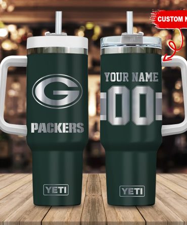Green Bay Packers Nfl Laser Engraved Effect Custom Stanley Quencher 40Oz Stainless Steel Tumbler With Handle