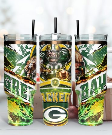 Green Bay Packers Nfl Mascot Custom Stanley Quencher 40Oz Stainless Steel Tumbler With Handle