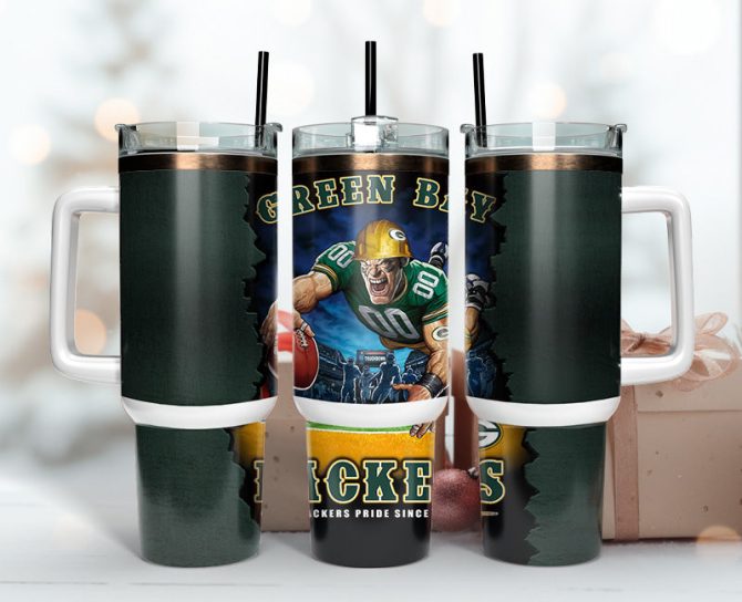 Green Bay Packers Nfl Mascot Custom Stanley Quencher 40Oz Stainless Steel Tumbler With Handle