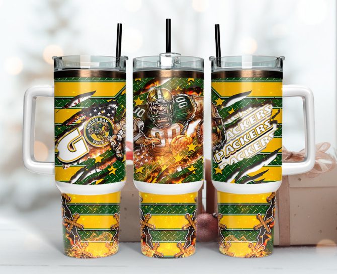 Green Bay Packers Nfl Mascot Custom Stanley Quencher 40Oz Stainless Steel Tumbler With Handle
