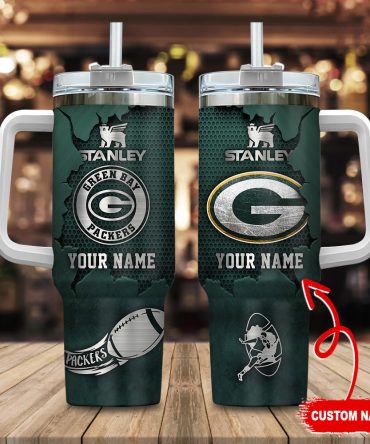 Green Bay Packers Nfl Metal Style Custom Stanley Quencher 40Oz Stainless Steel Tumbler With Handle