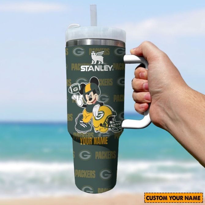 Green Bay Packers Nfl Mickey Mouse Custom Stanley Quencher 40Oz Stainless Steel Tumbler With Handle - Image 2