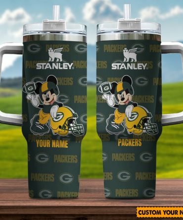 Green Bay Packers Nfl Mickey Mouse Custom Stanley Quencher 40Oz Stainless Steel Tumbler With Handle