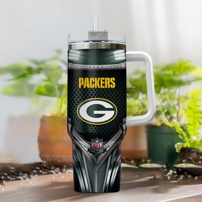 Green Bay Packers Nfl Nutrition Facts Custom Stanley Quencher 40Oz Stainless Steel Tumbler With Handle - Image 2