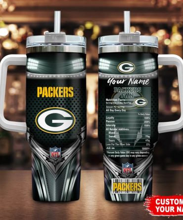 Green Bay Packers Nfl Nutrition Facts Custom Stanley Quencher 40Oz Stainless Steel Tumbler With Handle