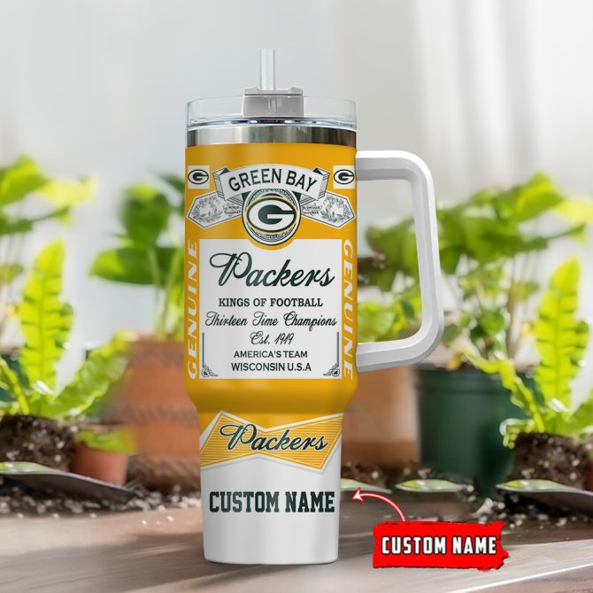 Green Bay Packers Nfl Nutrition Facts Custom Stanley Quencher 40Oz Stainless Steel Tumbler With Handle - Image 2