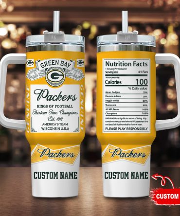 Green Bay Packers Nfl Nutrition Facts Custom Stanley Quencher 40Oz Stainless Steel Tumbler With Handle