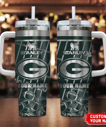 Green Bay Packers Nfl Silver Custom Stanley Quencher 40Oz Stainless Steel Tumbler With Handle