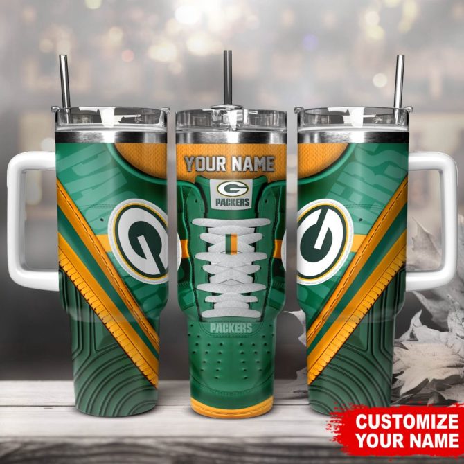 Green Bay Packers Nfl Sneaker Custom Stanley Quencher 40Oz Stainless Steel Tumbler With Handle