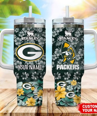 Green Bay Packers Nfl Tropical Floral Custom Stanley Quencher 40Oz Stainless Steel